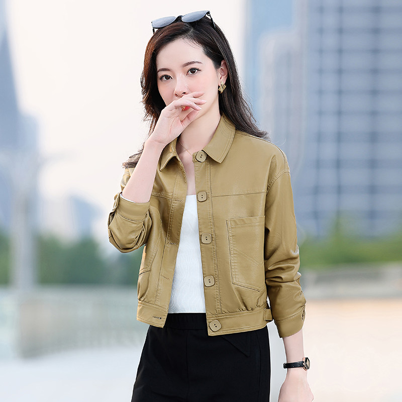 2025年秋季新款时尚休闲短款皮衣，女装皮衣，臻衣坊,女装皮衣,1C078
