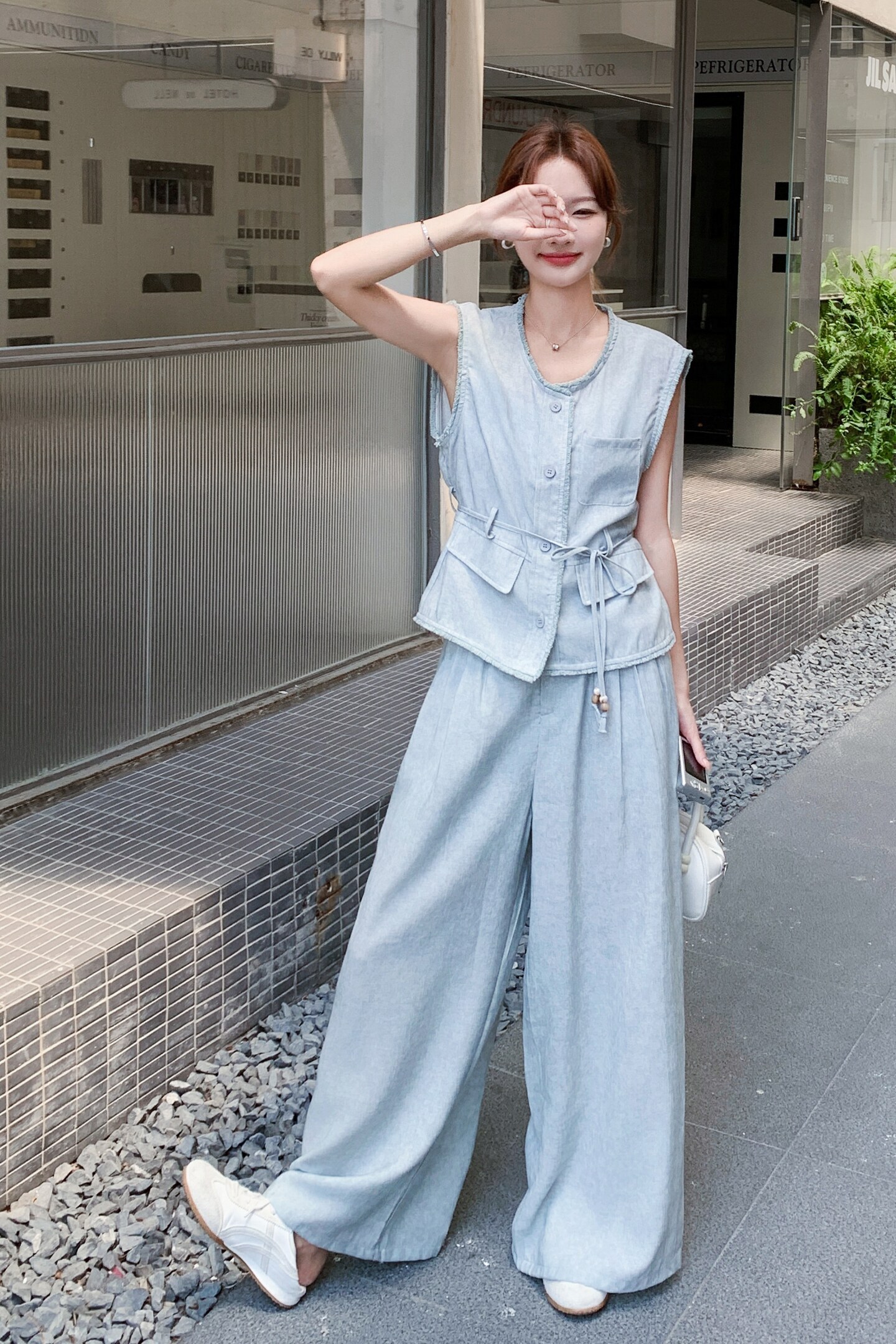 高级松弛感老钱风马甲套装女夏季2025新款薄无袖上衣阔腿裤两件套,女装套装/套裙,2C159