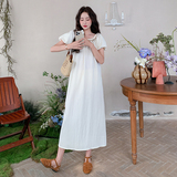 法式白色泡泡袖连衣裙女2025夏季新款温柔风高级感时尚超好看长裙，女装连衣裙，2D078