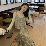 【】秋装小碎花吊带连衣裙套装女2C300-8809-P145-K198，女装套装/套裙，2C300