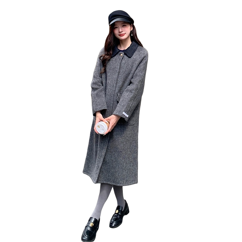 24新款拼接撞色韩系双面羊毛绒大衣P235,女装毛呢外套,2C291