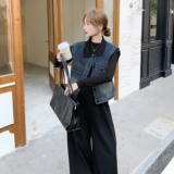 又酷又飒翻领牛仔马甲女2025秋季新款港风休闲小个子百搭夹克外套，女装马甲，2C218