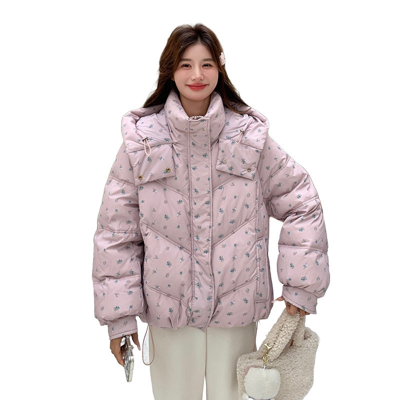 设计感减龄小碎花羽绒服女冬季2024新款小个子加厚90白鸭绒面包服,女装羽绒服,2C320