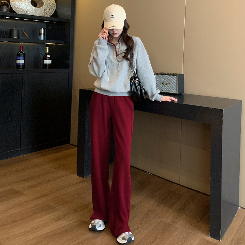 美女春季新款撞色连帽卫衣阔腿裤两件套显高显瘦,女装套装/套裙,2C310