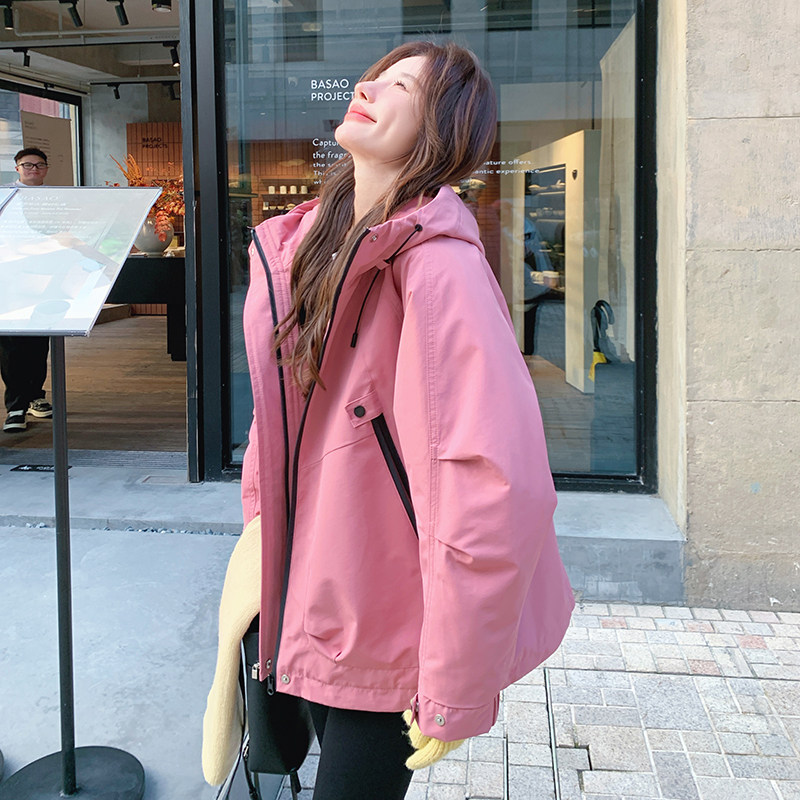 玫粉色工装派克服羽绒服女冬季2025新款冲锋衣式爆款流行加厚外套,女装羽绒服,衣珂纱朗