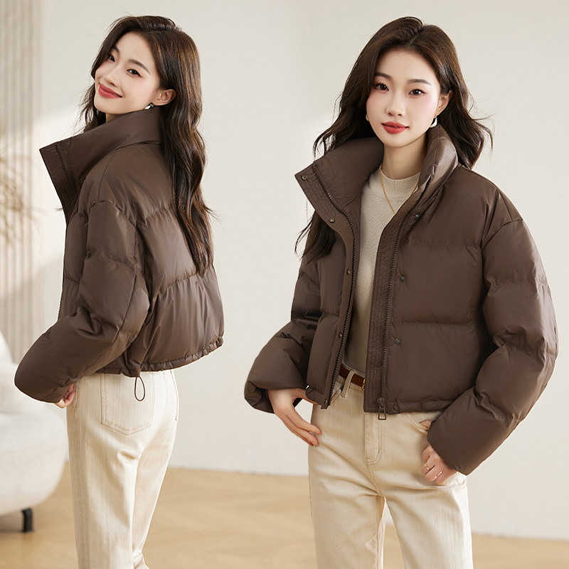 免洗pu皮短款白鸭绒羽绒服女2025冬季新款加厚保暖立领面包服外套,女装羽绒服,衣佳和
