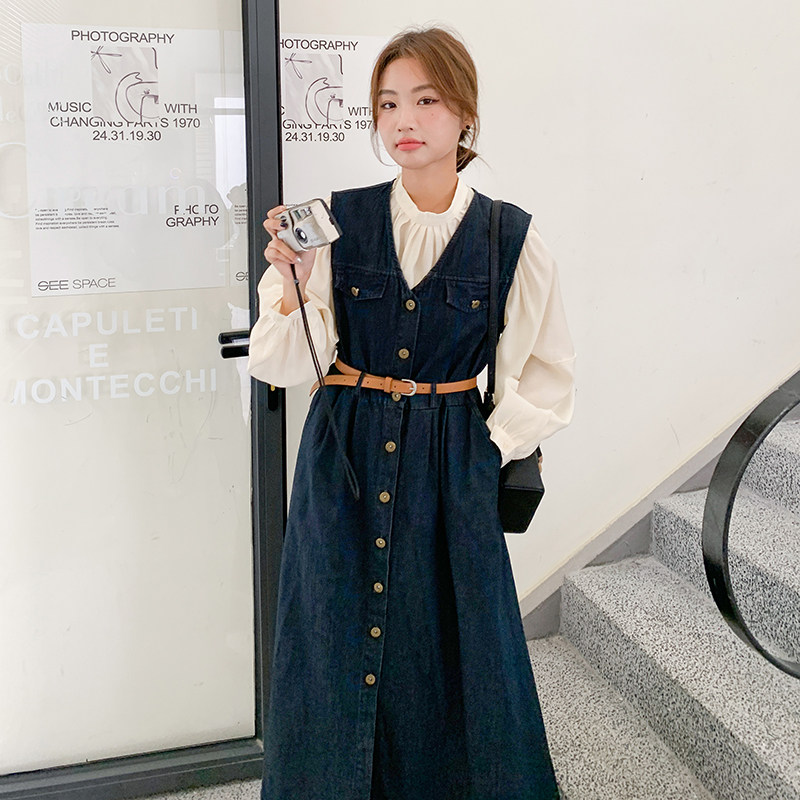 【新款现货】牛仔背心裙两件套3052P165K228,女装连衣裙,2C166