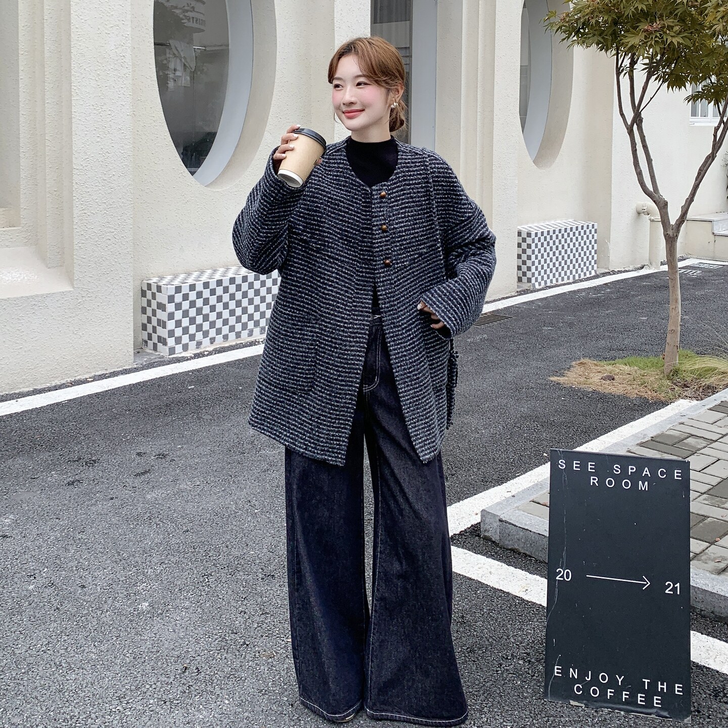 小香风粗花呢撞色毛呢外套女秋冬2025新款小个子流行独特漂亮大衣,女装毛呢外套,2C260