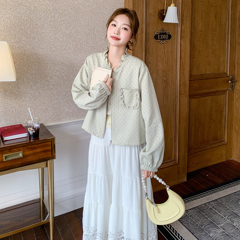 小香风花边波点短外套女春秋2025新款小个子上衣甜美气质减龄爆款,女装短外套,2C159