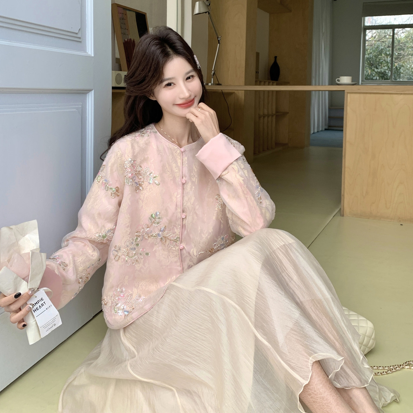 ！2026春装新款外套钻石重工艺网纱粉色短外套C222-P160K258,女装短外套,2C320