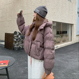 新款羽绒服韩东大门加厚保暖洋气时尚百搭连帽面包服女，女装羽绒服，2B114