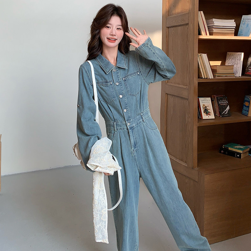 港风复古披肩牛仔连衣裙女2025春季新款超好看减龄收腰显瘦衬衫裙,女装连体裤,2C159