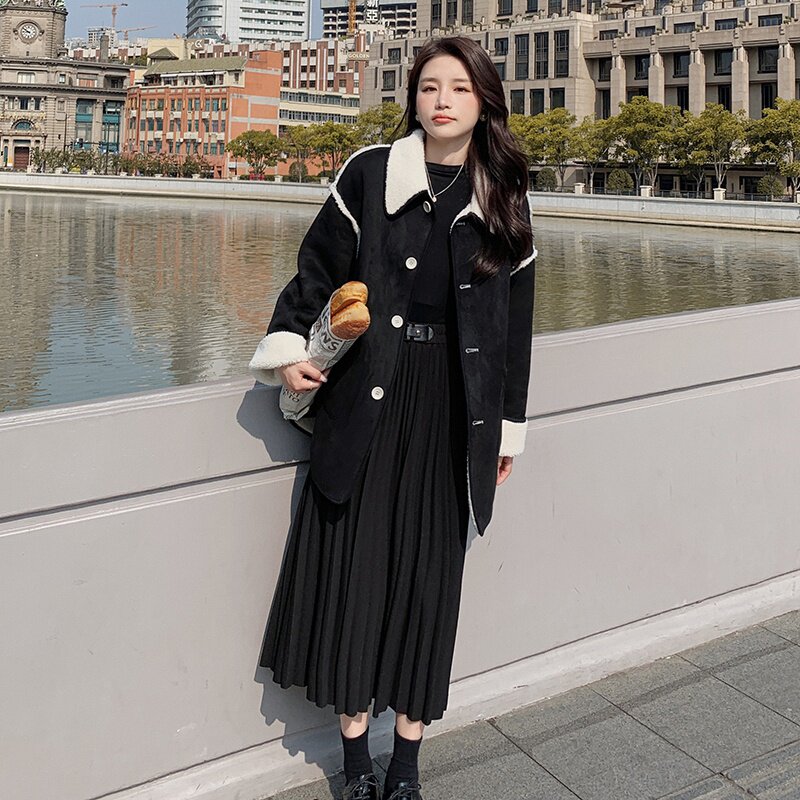 两面穿小香风皮毛一体羊羔毛外套女秋冬加绒厚新款小个子韩系上衣,女装棉衣/棉服,2C196