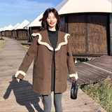 现货：新款设计感拼色花边大翻领咖色羽绒服2C135-8928P275K428，女装羽绒服，2C135