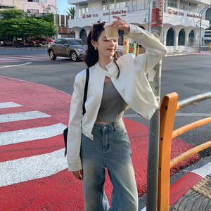 白色皮衣外套女2025新款春季高级修身短款小个子机车显瘦夹克图片