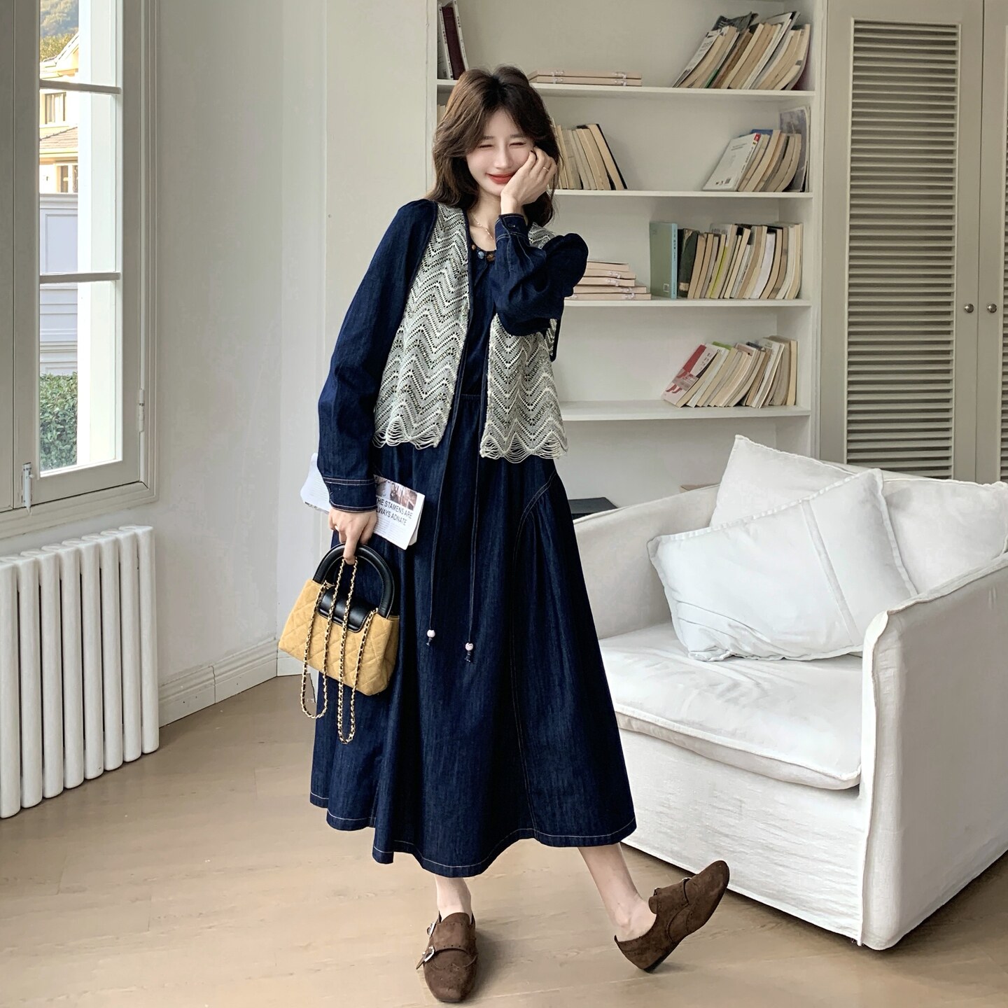法式牛仔两件套连衣裙2026春季新款女装套装2C227/6601/P165K268,女装套装/套裙,2C227