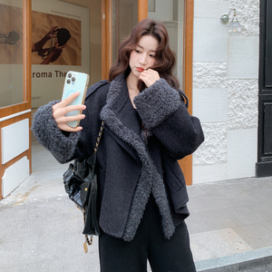 现货羊毛加厚大翻领双面呢羊毛大衣女外套2C325-568P285K418图片