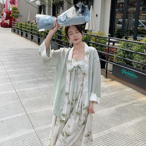 新中式风两件套连衣裙女高腰显瘦气质优雅吊带长裙2913P135K198图片