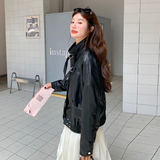 韩版短款立领显瘦PU皮衣外套女2025春秋季新款复古酷飒风机车夹克，女装皮衣，2C259