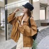 咖色立领皮衣外套女2025年秋季新款时尚超火绝美设计感减龄皮夹克，女装皮衣，2D008