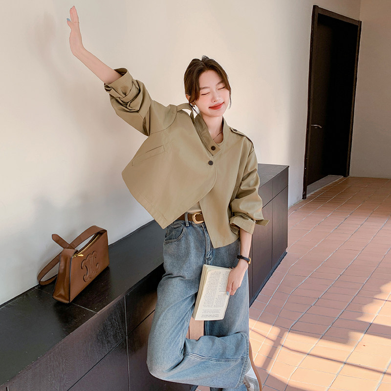 大量现货主推卡其色小个子立领外套7662-P145-K218,女装短外套,2C159