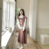 粉色设计感小众牛仔套装女春装2025新款马甲衬衫上衣半身裙三件套，女装套装/套裙，2C068