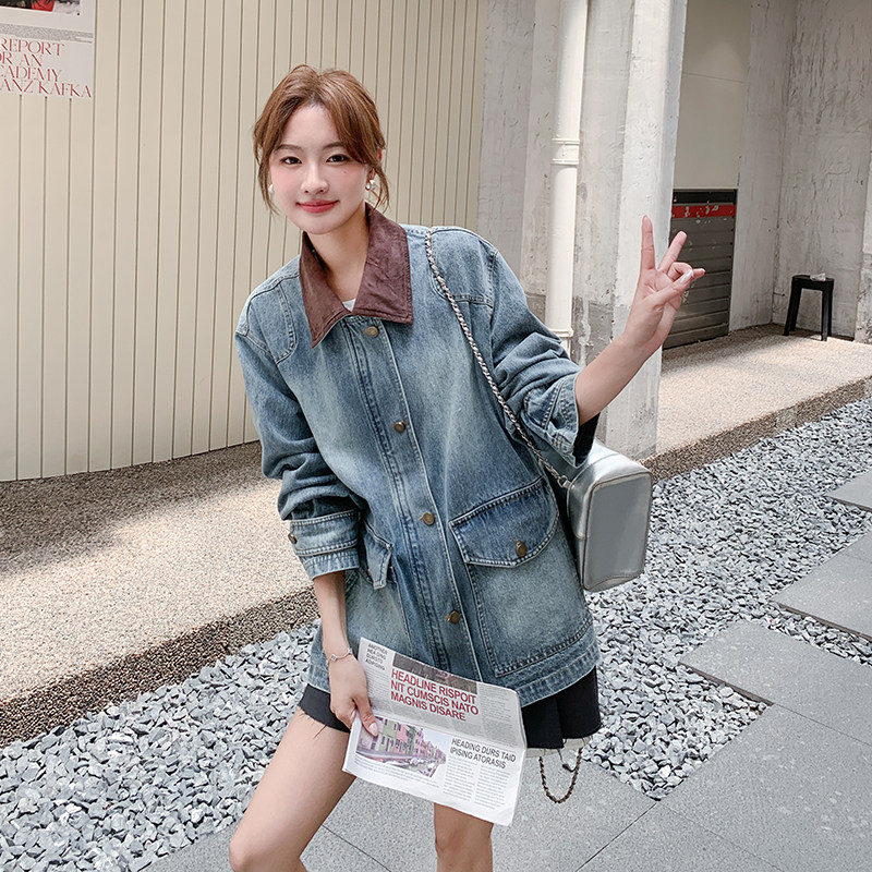 新款现货领撞色麂皮牛仔外套2C277-5809-P160-K258,女装风衣,2C277