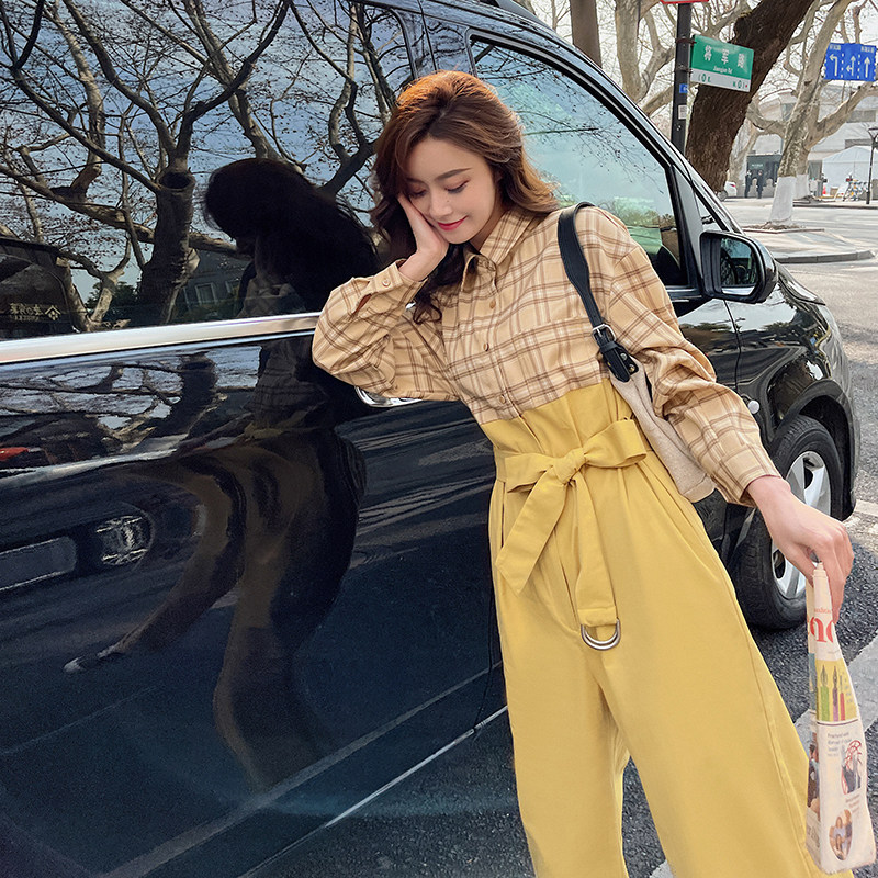 时尚拼接格子连体裤女春秋2025年新款别致设计感休闲连衣裤冬,女装连体裤,2C112