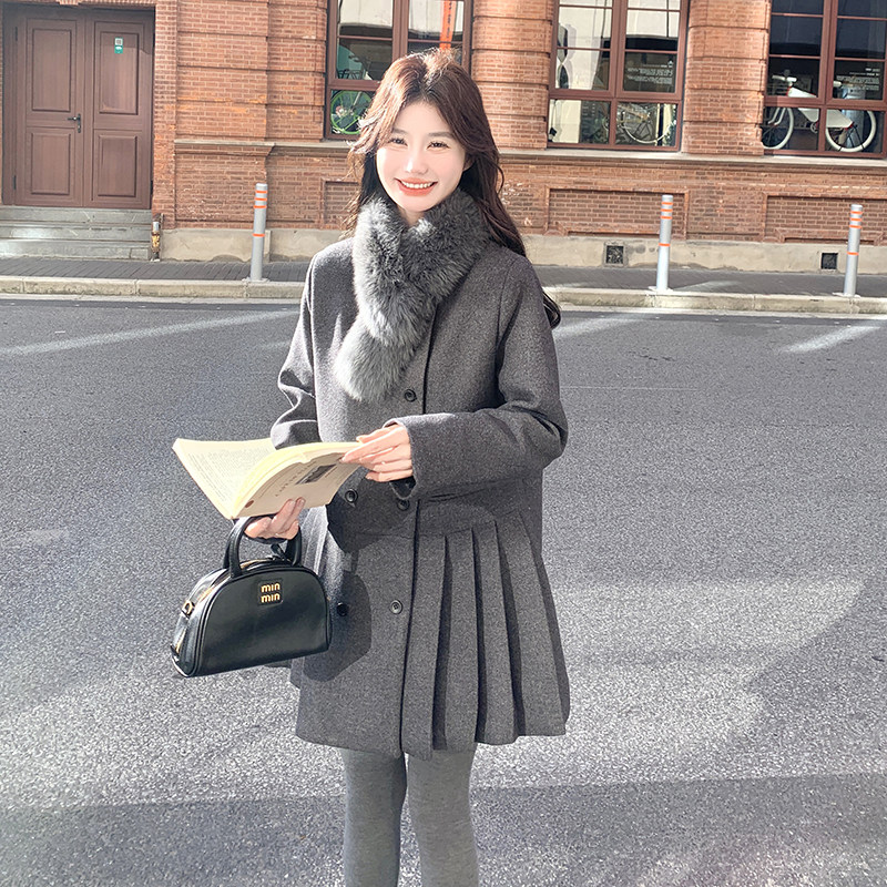 狐狸毛围脖收腰西装外套女羽绒内胆毛呢大衣6116P275K428[90绒],女装毛呢外套,2C166