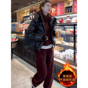 休闲运动时尚套装女秋冬新款高级感气质拉链连帽卫衣直筒裤两件套图片