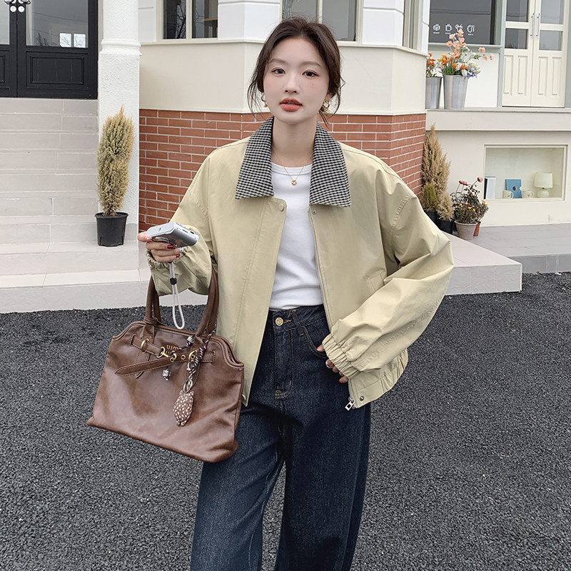 超好看独特黄色短款工装外套女春秋2025年新款韩系设计感小众夹克图片