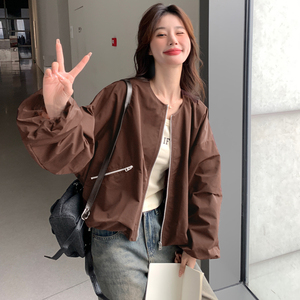 美拉德爆款棒球服外套女春秋2025新款设计感小众美式夹克灯笼袖图片