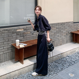 设计感条纹打底套装女2025秋新款时尚减龄短外套显瘦阔腿裤三件套，女装套装/套裙，2C092