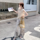 韩范淡人印花阔腿裤两件套女2025年夏季盐系高级感一整套背心套装，女装套装/套裙，2C166
