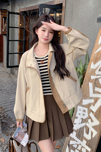 撞色设计感设计短款风衣外套女2025秋季新款韩版宽松工装夹克上衣图片