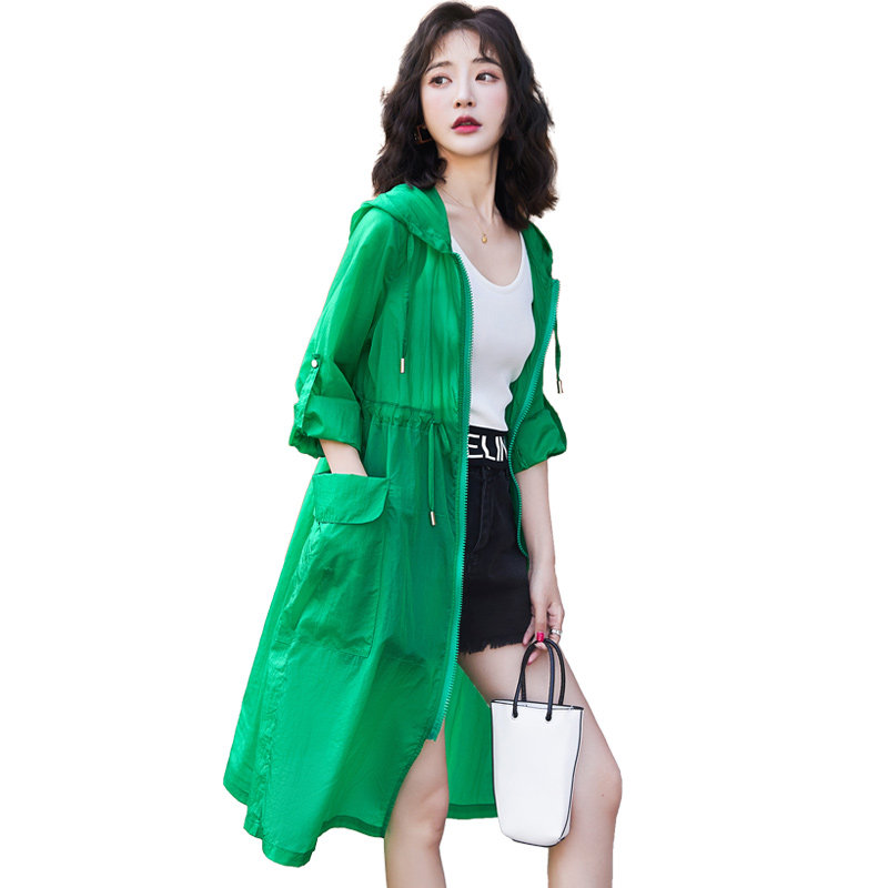 长袖长款2025年夏季薄款女装女士精品时尚防晒服锦纶,女装防晒衣,2C290