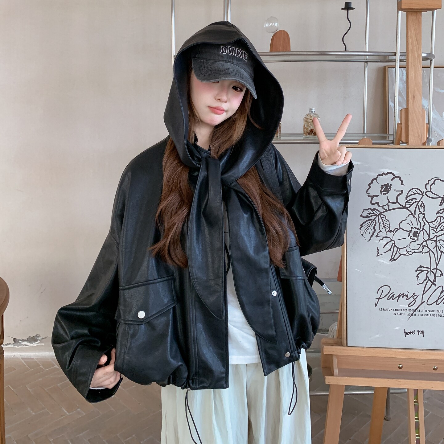 2026春秋季新款皮衣短款帽子可脱卸RF2C290-6869#-P185-K275,女装皮衣,2C290