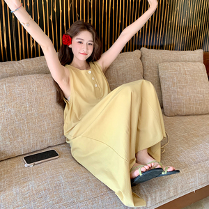 黄色超好看洋气百搭连衣裙女2025夏季新款韩系松弛感减龄无袖长裙图片