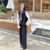 韩系小个子马甲套装女秋季一整套穿搭高级感显瘦气质阔腿裤两件套，女装套装/套裙，2C217
