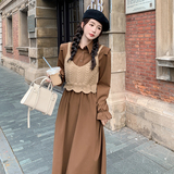 现货：春秋新款显瘦气质针织马甲两件套连衣裙2C135-2372P125K188，女装连衣裙，2C135