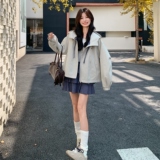 设计感格纹连帽抽绳短外套女2025年秋季新款甜酷气质工装休闲夹克，女装短外套，2C166