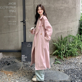 高级小众英伦风粉色风衣外套女春秋2025年超火好看漂亮中长款大衣，女装风衣，2C016