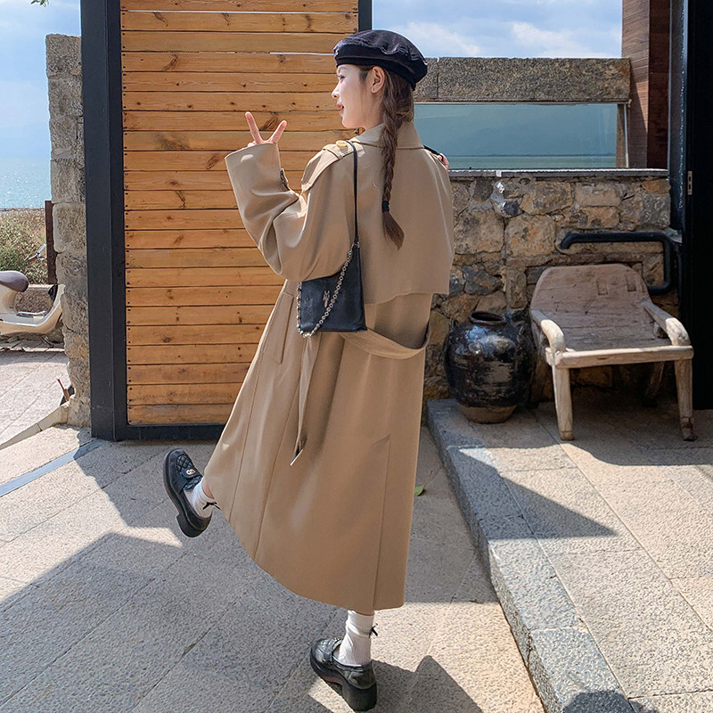 卡其色设计感风衣外套女2025年秋季新款今年流行气质长款纯色大衣,女装风衣,2C012