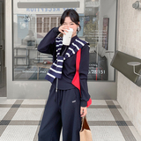 韩系套装女2025秋季新款一整套穿搭条纹披肩卫衣外套阔腿裤两件套，女装套装/套裙，2C277