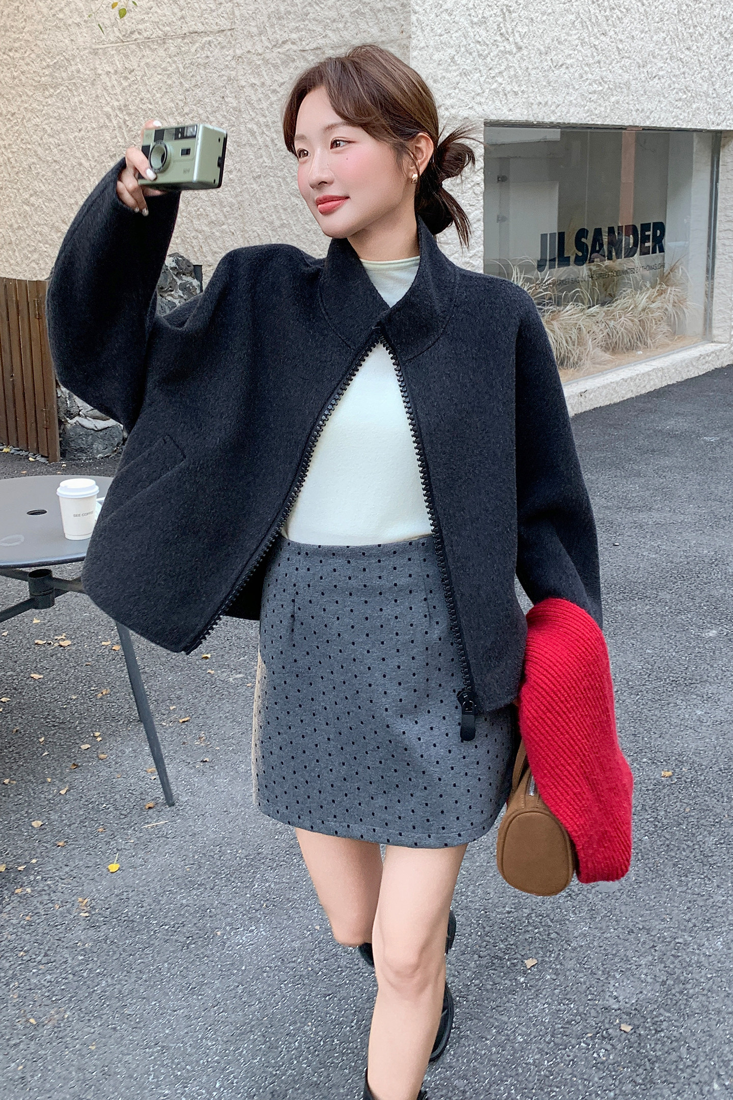 2B1142120P230K320甜美立领休闲宽松短款羊绒大衣韩版配包女装,女装毛呢外套,2B114