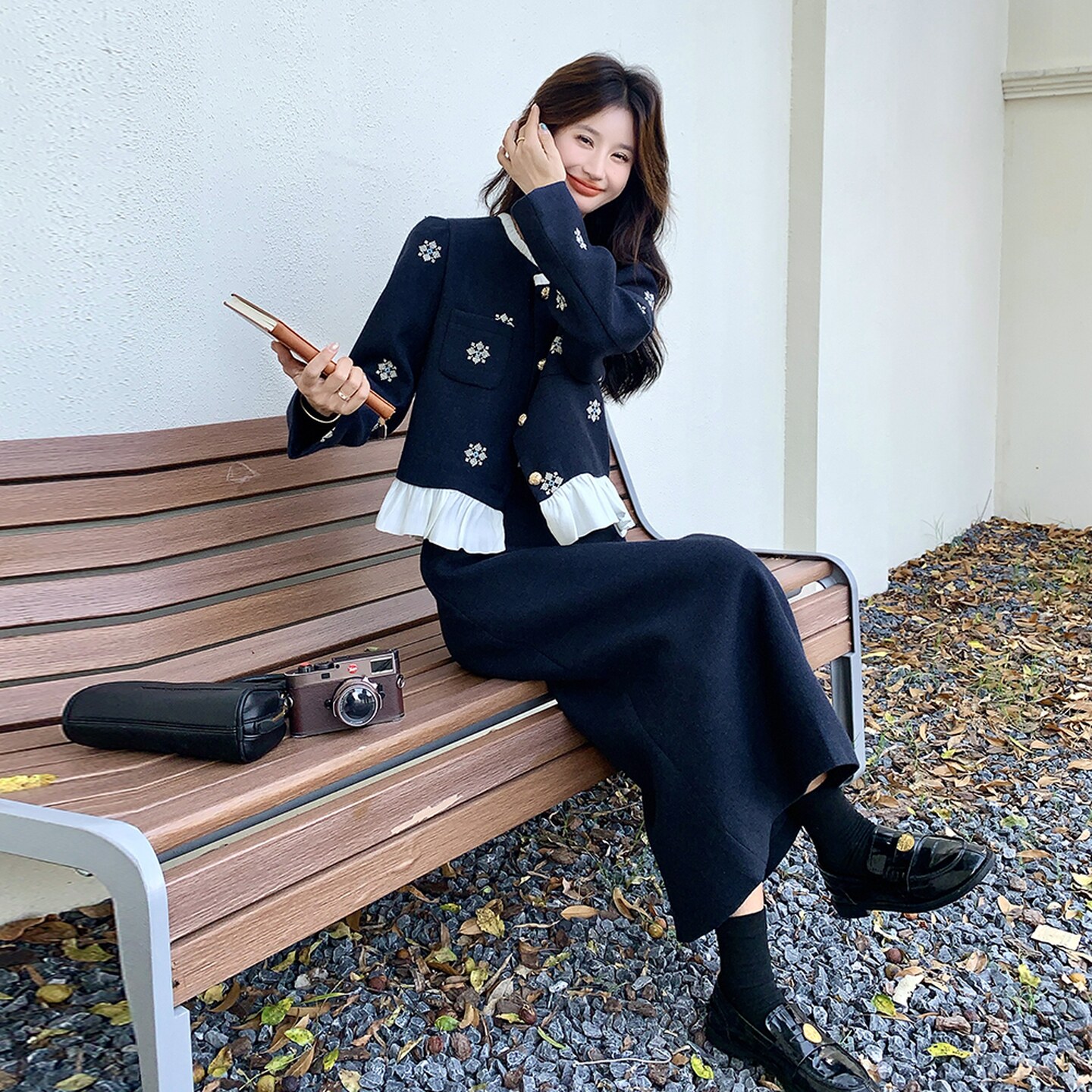 法式小香风刺绣花外套装裙女2026秋新款小个子高级感半身裙两件套图片