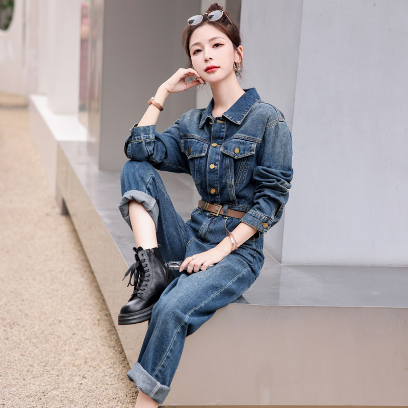 （现货）2025春装新款时尚休闲复古色工装连体裤（配腰带）,女装连体裤,1D060