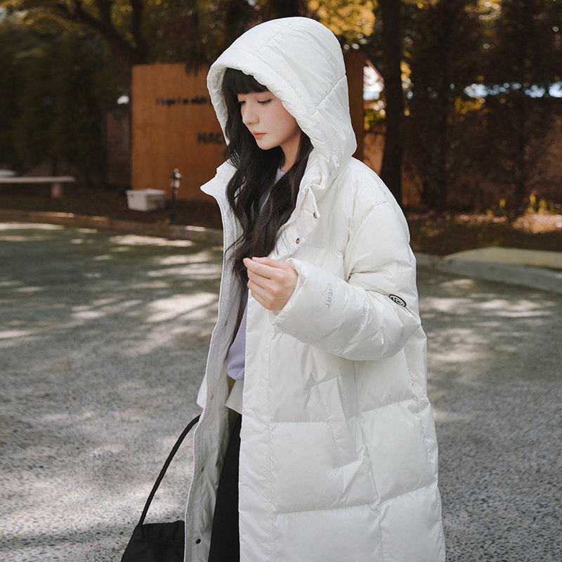 DONGJI2025年韩系长款连帽简约风情侣款白鸭绒羽绒服L030P245K358,女装羽绒服,2C220