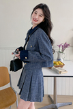 蓝色小香风套装女小个子短裙两件套2025年春秋新款半身裙套装，女装套装/套裙，2C218