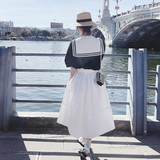 【现货】海军领披肩+黑白拼接假两件连衣裙209-890-P115K168，女装连衣裙，2C069